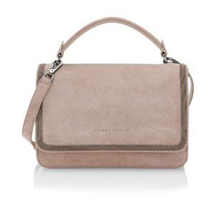Brunello Cucinelli Suede Monili-Trim Crossbody Bag Rosa Tan